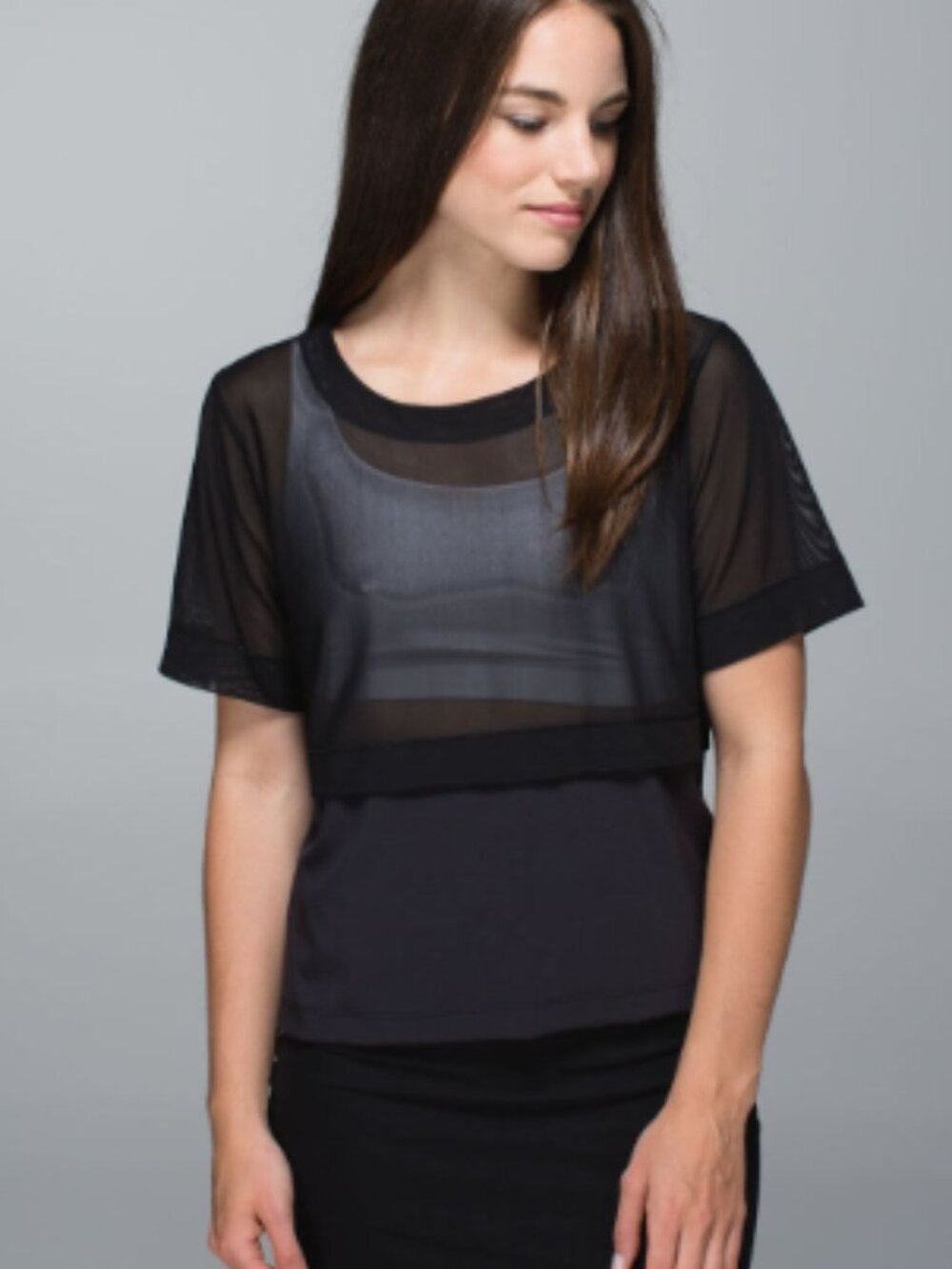 Lululemon Women's Black Short-Sleeve Sheer Panel Athletic Top Size 8 activewear